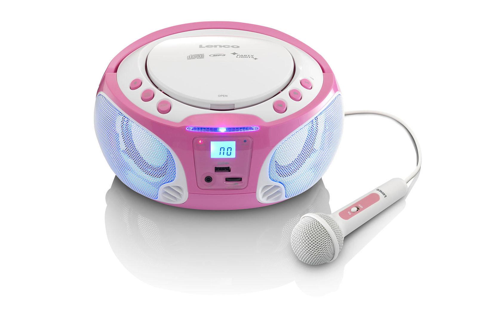 Lenco SCD-650 CD-Player, Pink Lichteffekt, USB, Mikrofon