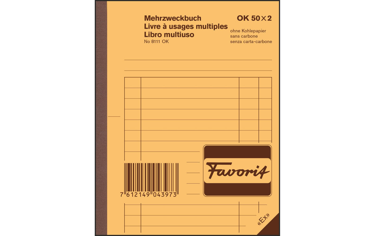 Favorit Mehrzweckbuch 50x2 Blatt blau/weiss, D/F/I, 113x144mm