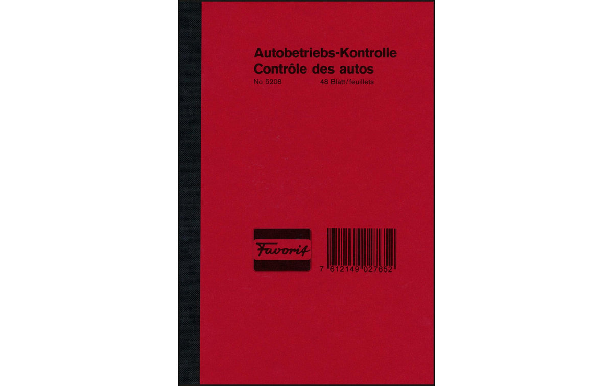 Favorit Autobetriebs-Kontrolle 48 Blatt weiss, Einband Presspan rot, D/F, 120x180mm