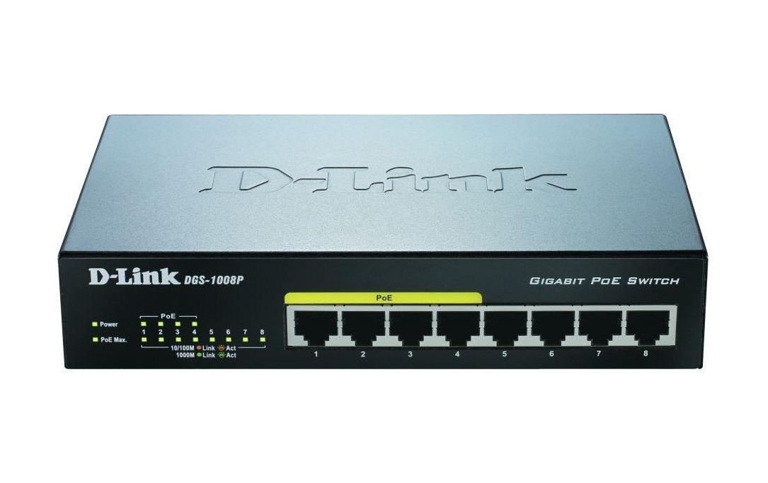 D-Link DGS-1008P/E: 8 Port PoE-Switch 4x PoE mit 15.4W, 1Gbps, ext. NT