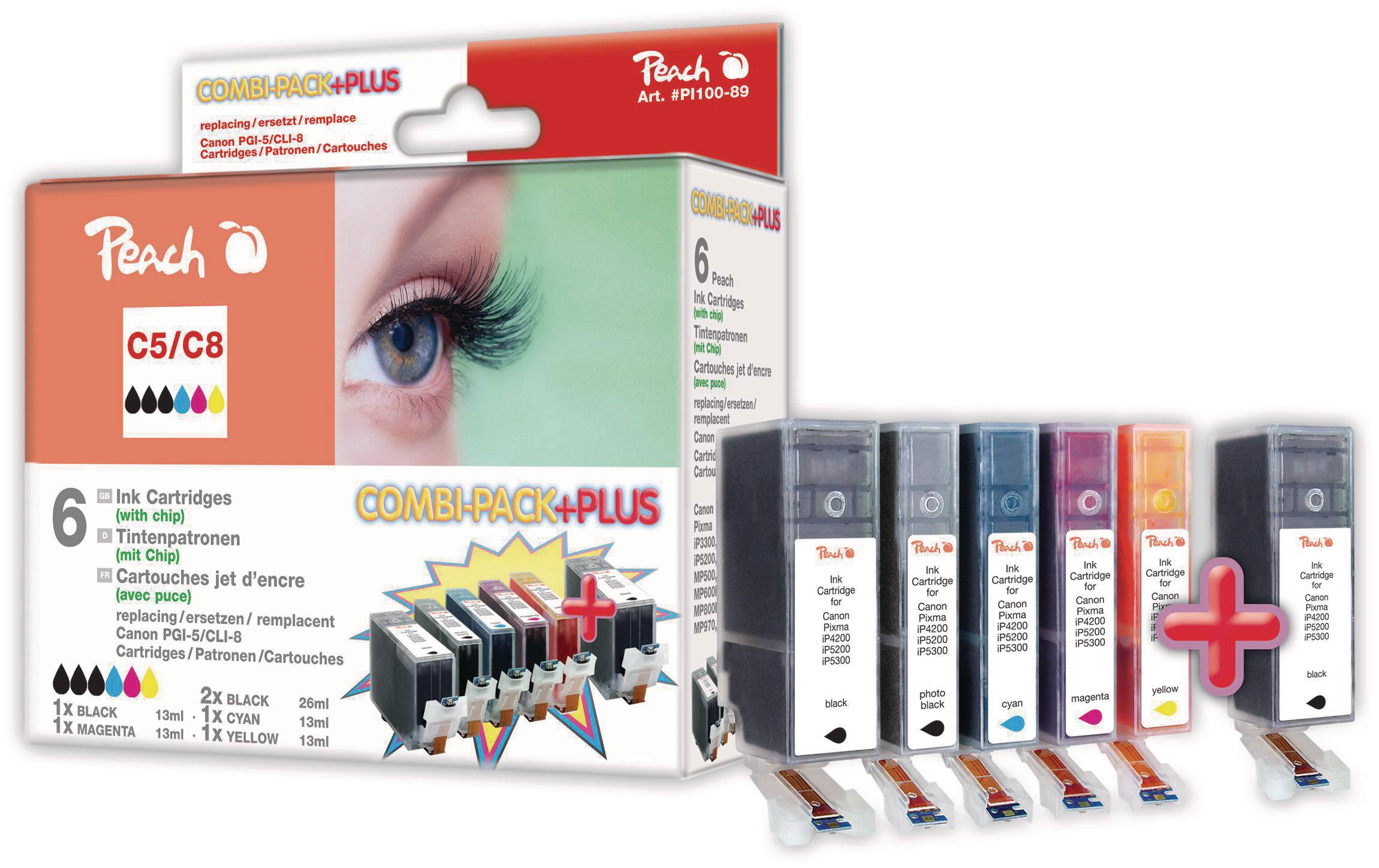 Peach Tinte Canon Combi Pack Plus m. Chip CLI-8, 2xPGI-5