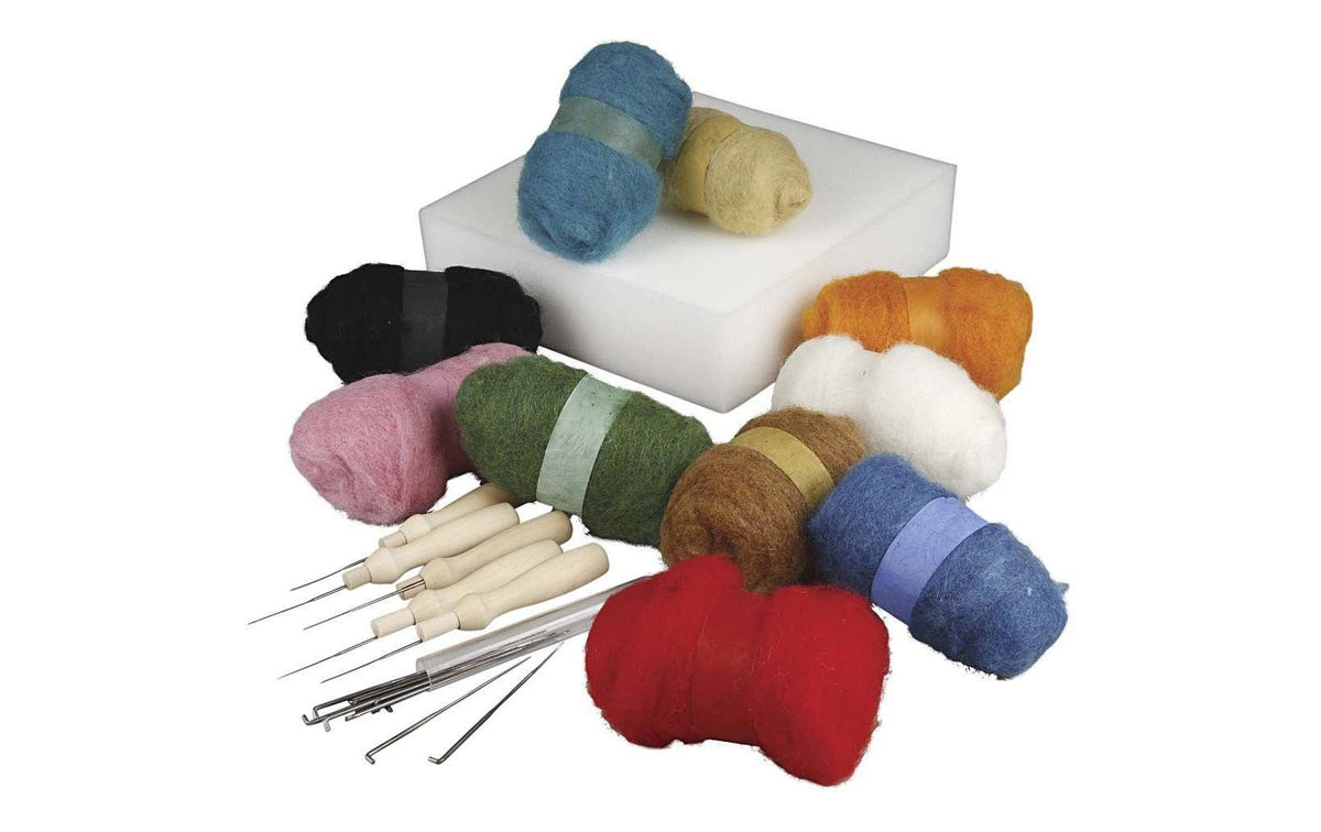 Creativ Company Nadelfilzen Anfänger-Set 10 x 25g kardierte Wolle, 10 Filznadeln, ..