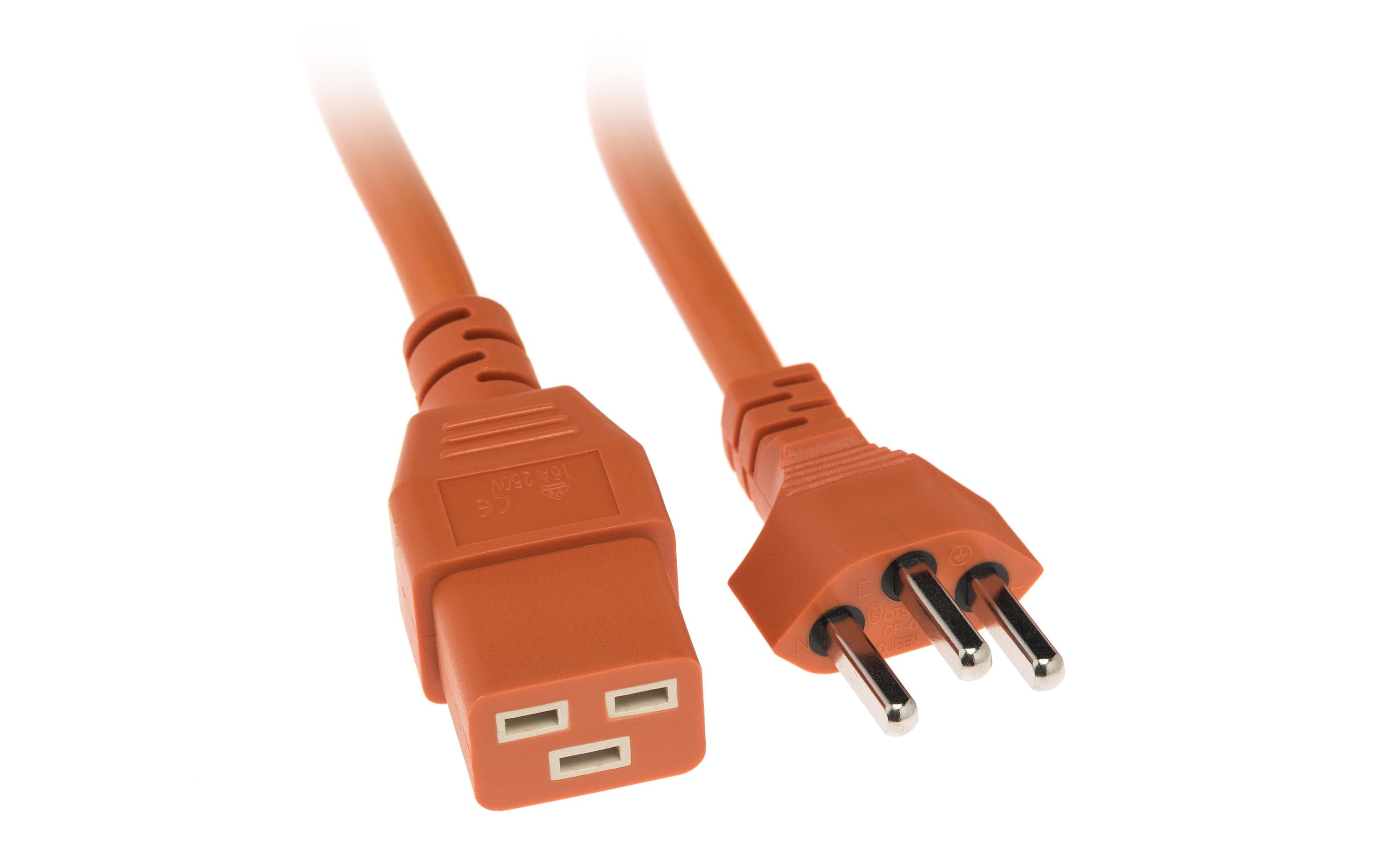 Netzkabel T23 - C19, orange 5m Kabel, H05VV-F 3G1.5mm