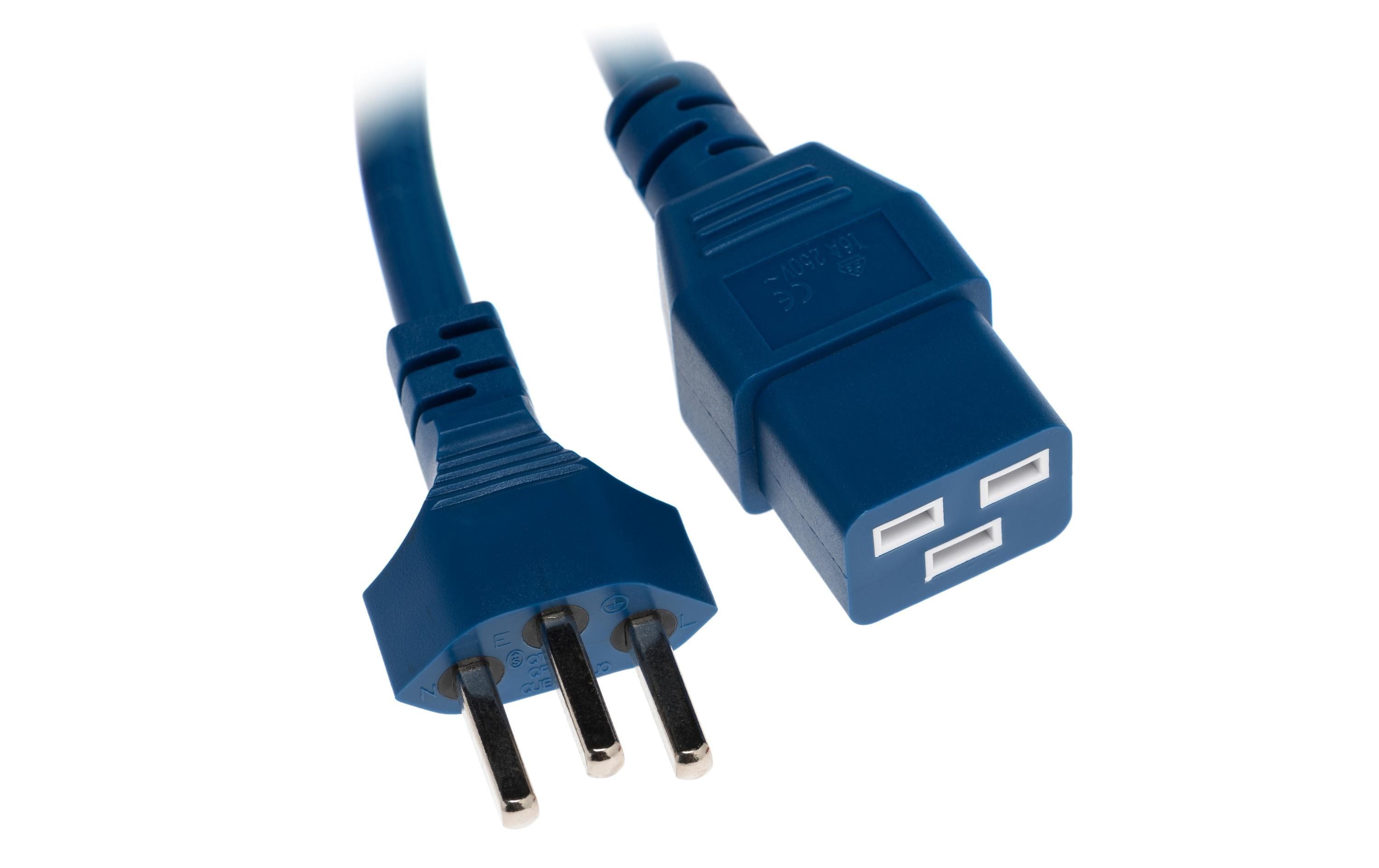Netzkabel T23 - C19, blau 2m Kabel, H05VV-F 3G1.5mm