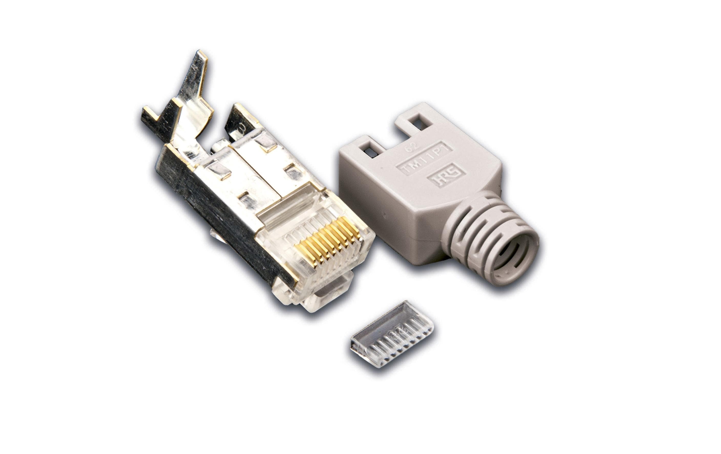 Hirose Stecker TM11, 50er Pack, KAT5e inkl. Knickschutztülle, grau
