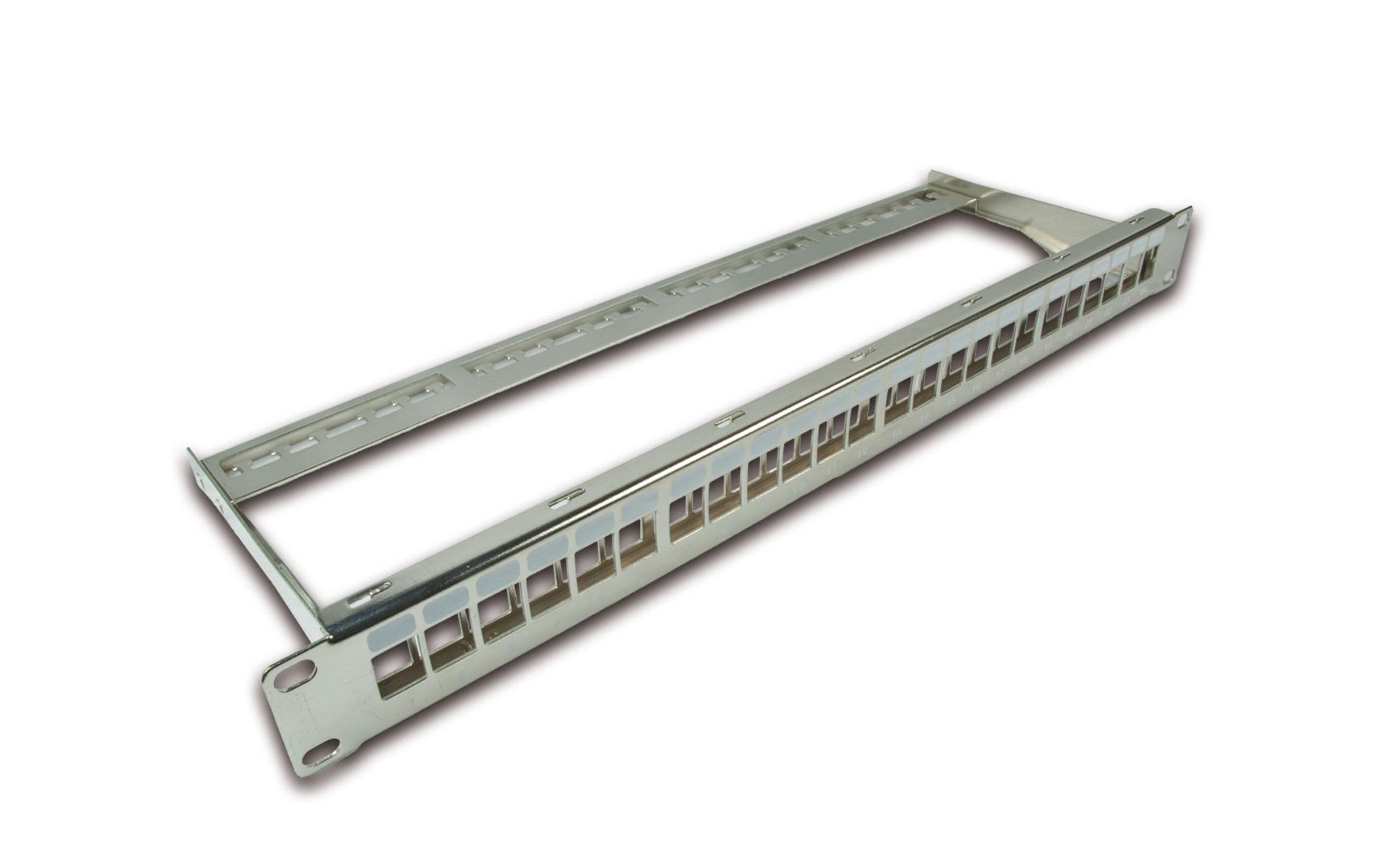 24-Port 1 HE Patchpanel, geschirmt Nickel, Leerpanel für Keystone Modul 19"