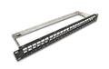 24-Port 1HE Patchpanel, geschirmt schwarz, Leerpanel für Keystone Modul 19"