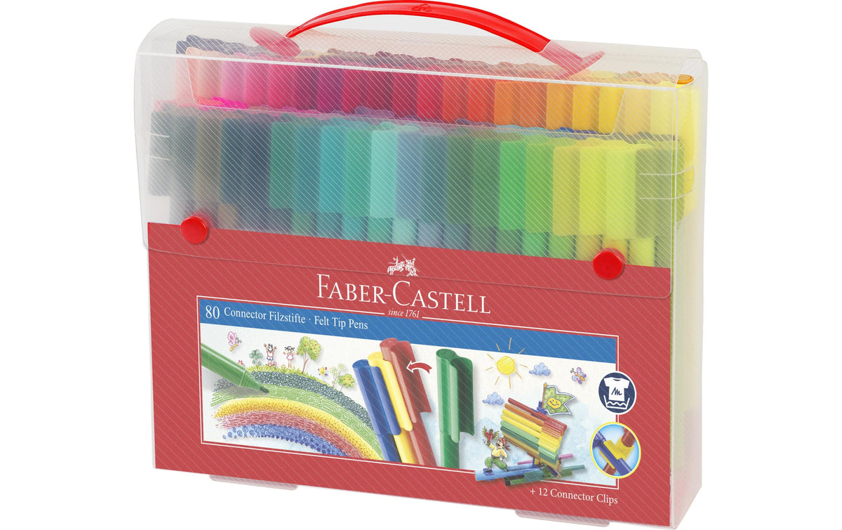 Faber-Castell Filzstift Connector 80er Kartonetui, auswaschbar aus Kleidung