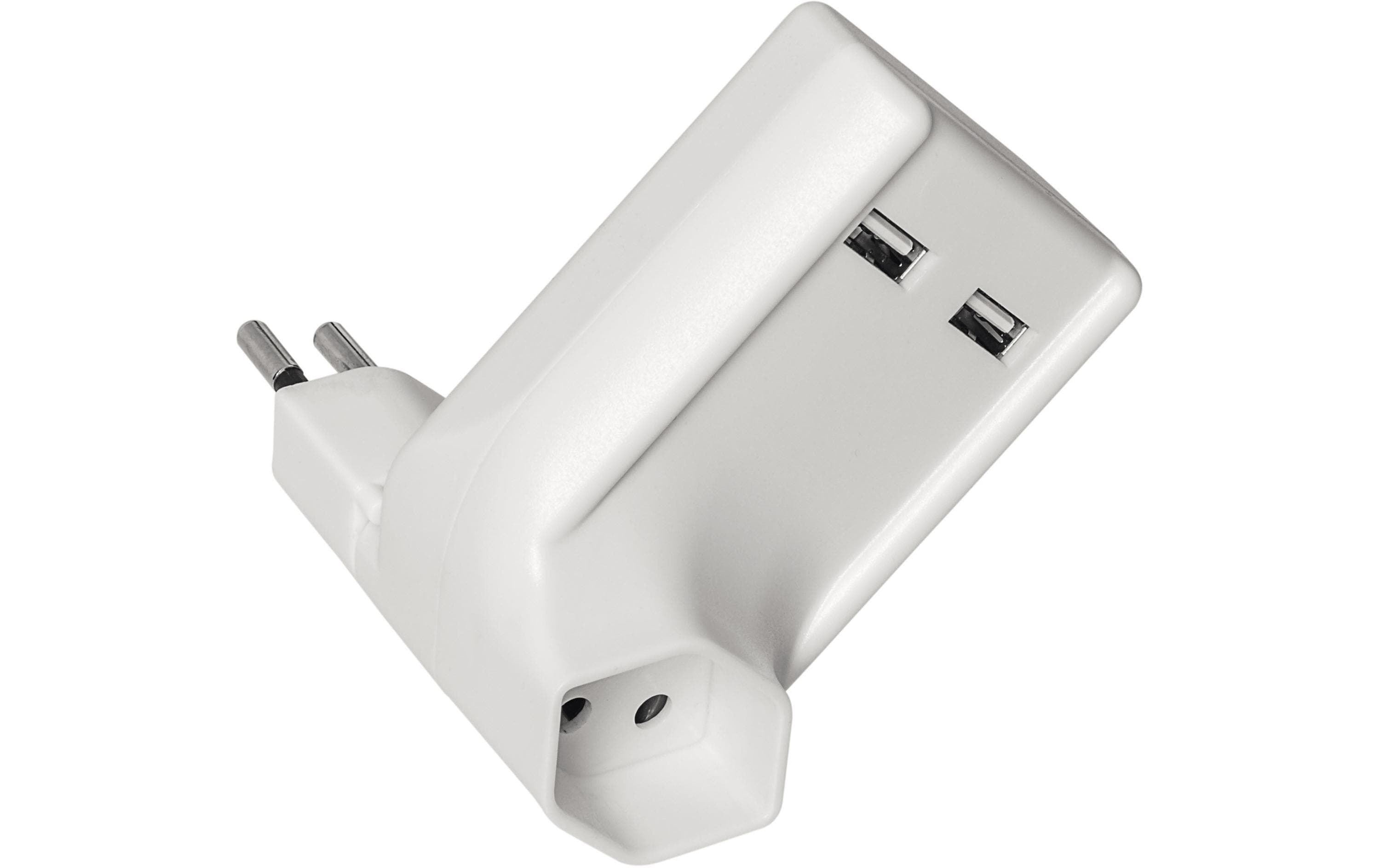 STEFFEN USB Zwischenstecker, 2xUSB 2.1A drehbar 270°, weiss