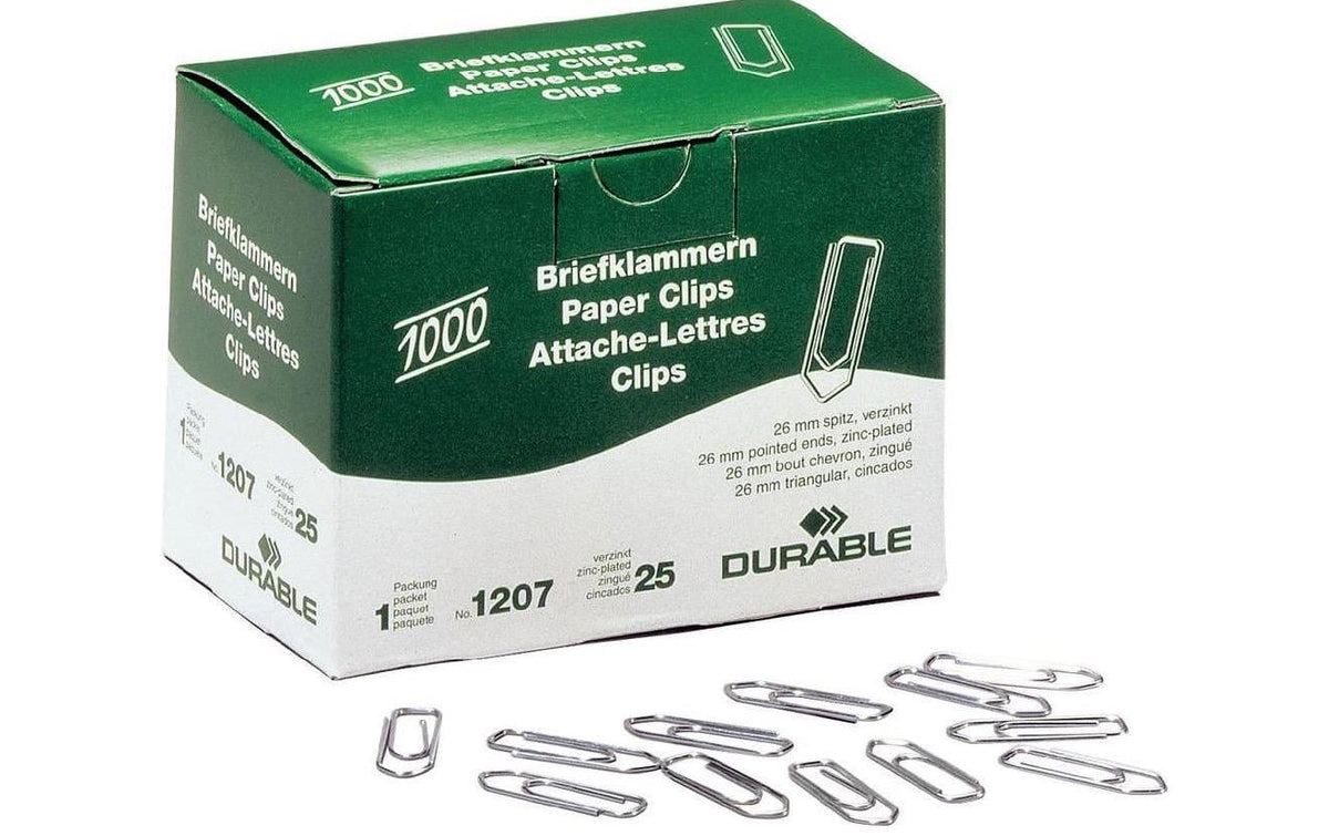 Durable Büroklammern verzinkt, spitz, 26mm 26mm, Schachtel zu 1000 Stck.,