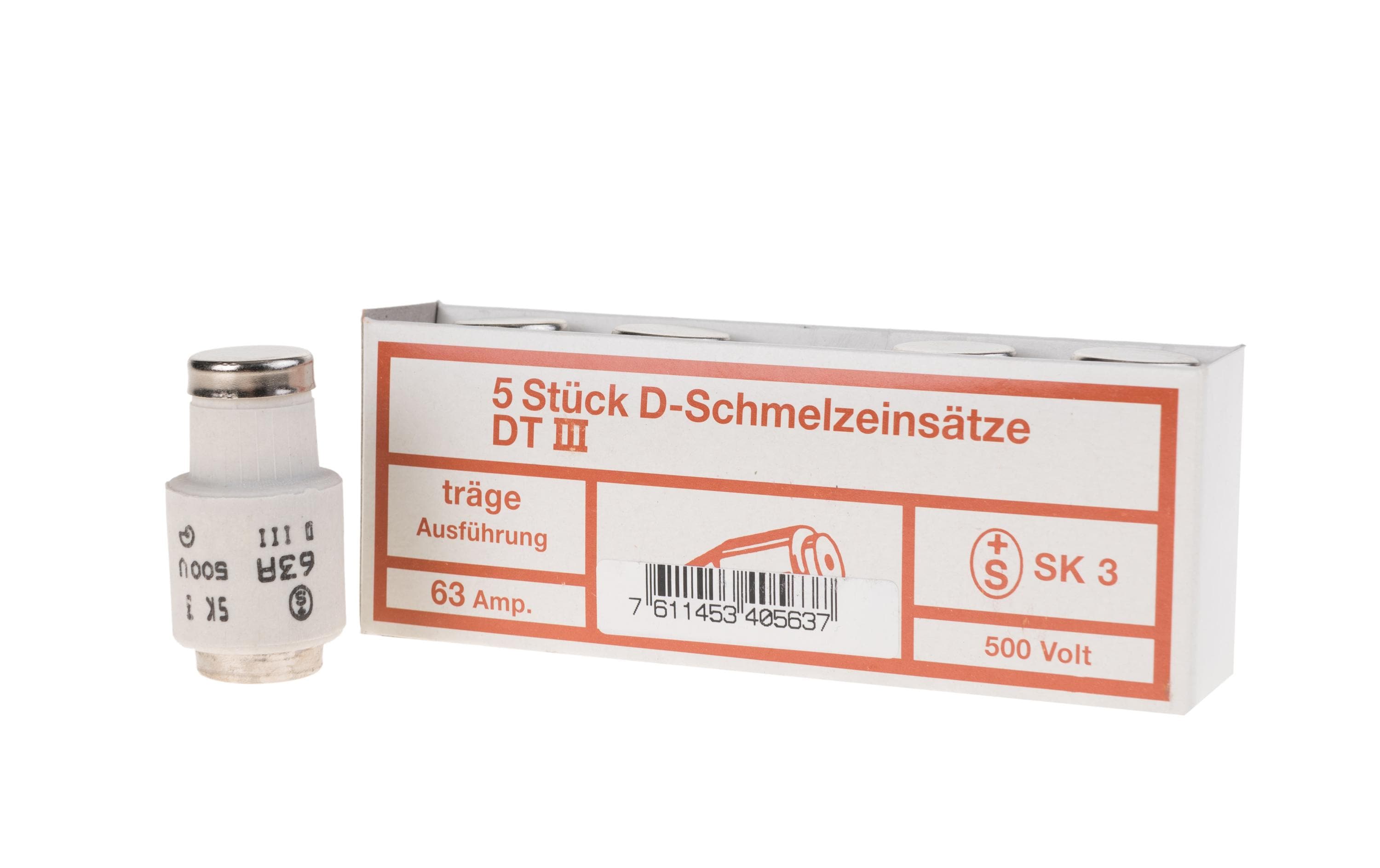 Sicherungseinsätze DT III 63A träge, 5 Stück