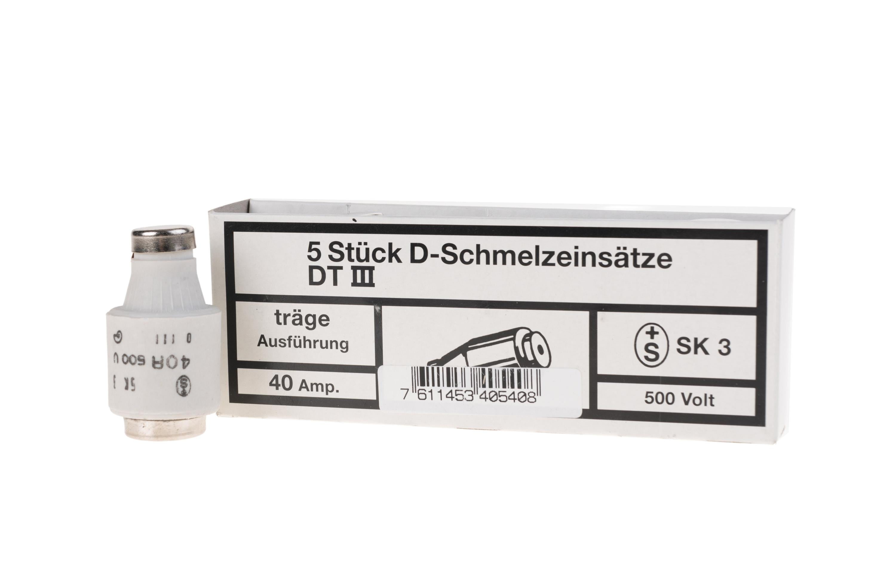 Sicherungseinsätze DT III 40A träge, 5 Stück