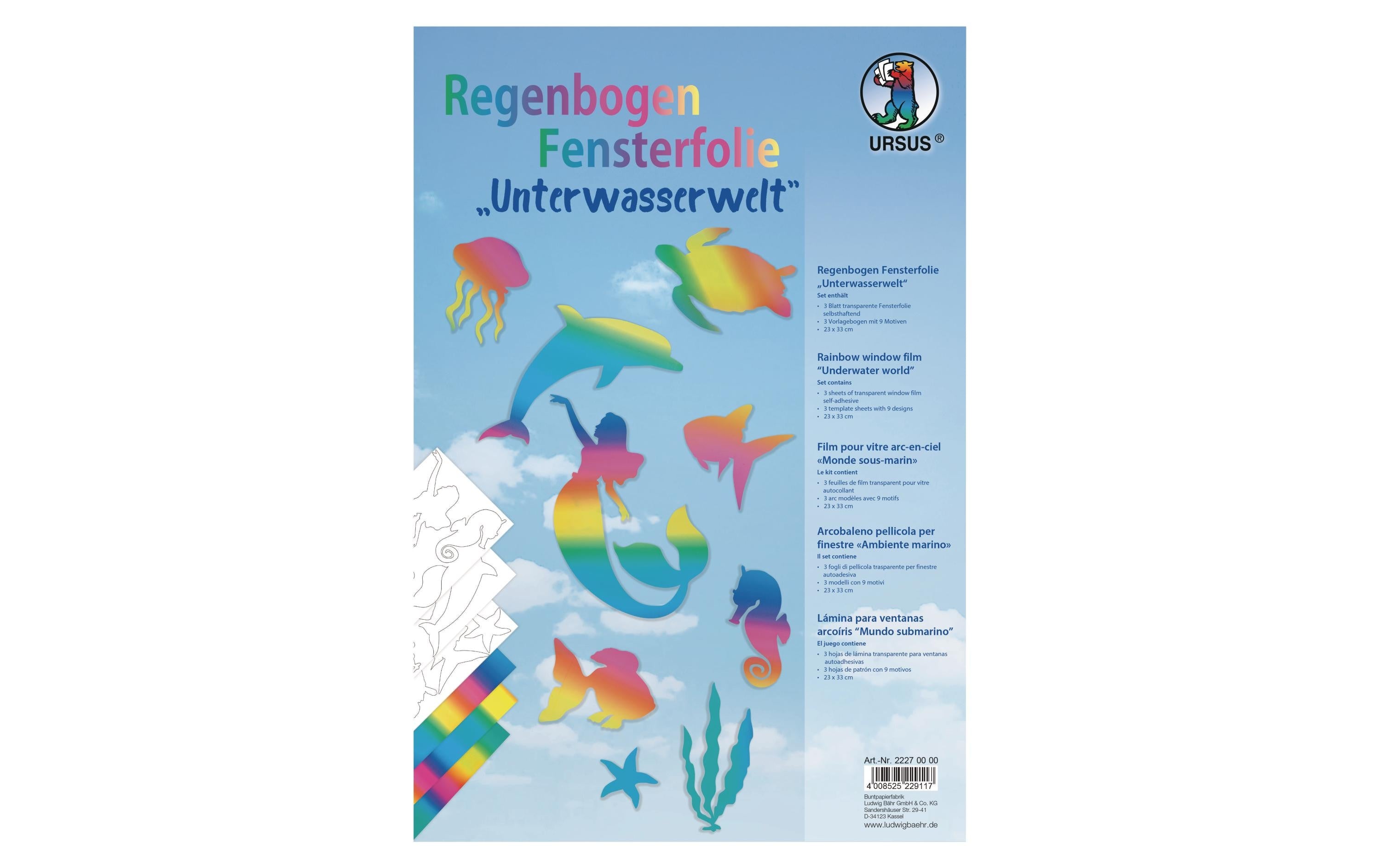 URSUS Fensterfolie Regenbogen 3 Blatt 23 x 33 cm, Vorlagenbogen