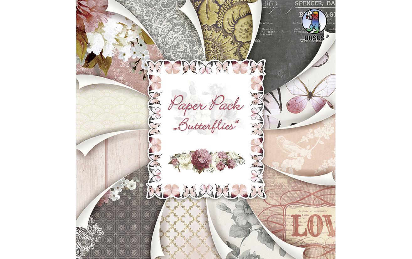 URSUS Designpapier Butterflies 24 Blatt, 12 Motive, 30.5 x 30.5 cm