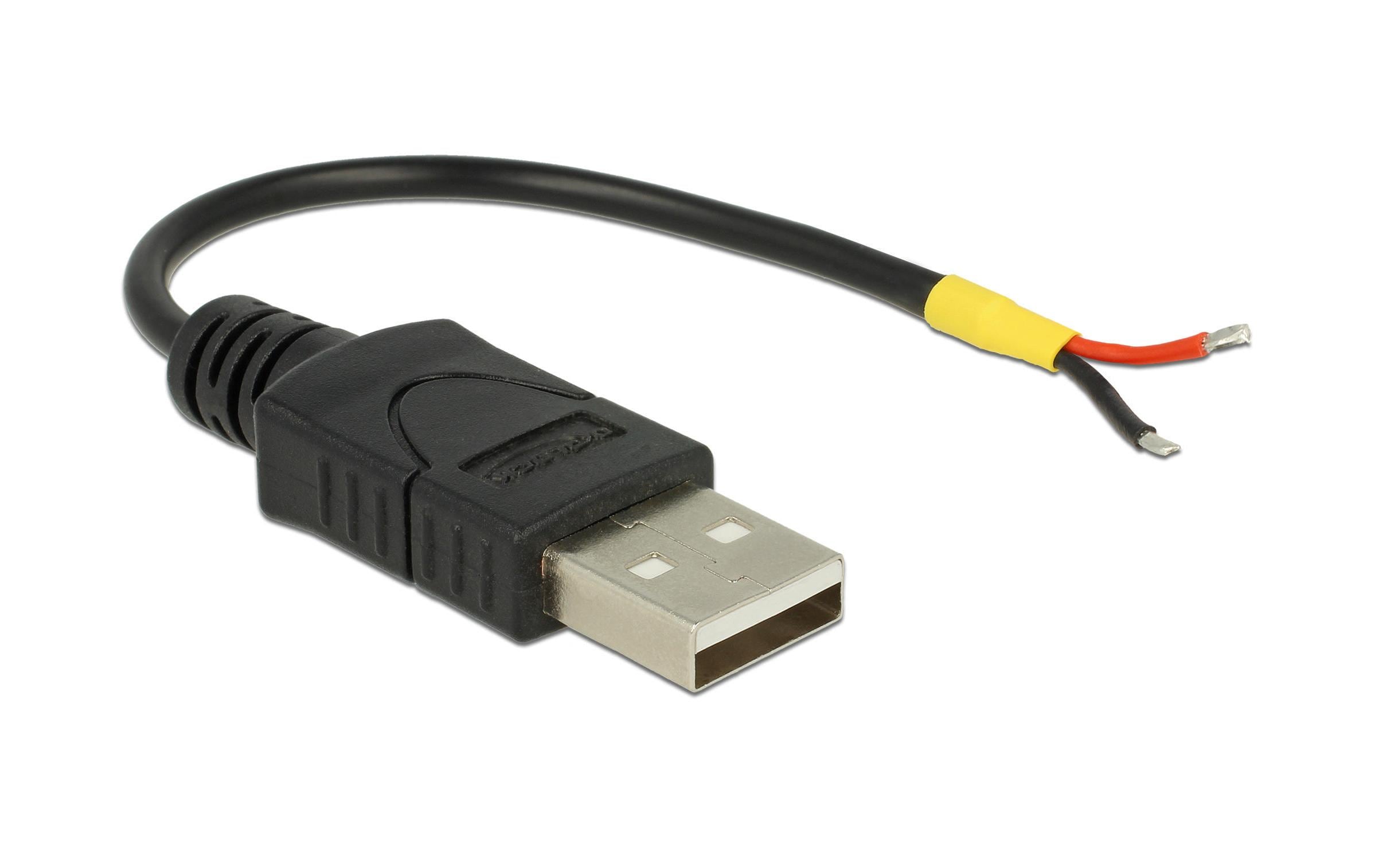 Delock USB-A Kabel - 2Pol Strom, 10cm USB-A Stecker auf offene Kabelende