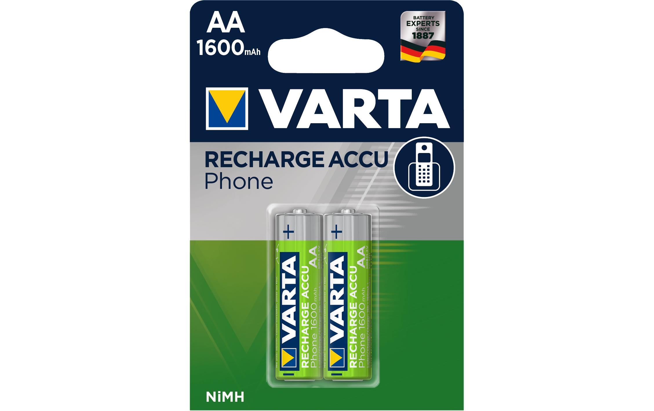 VARTA Phone Akku AA 1600mAh, 2Stk 2er-Pack, NiMH, 1.2V