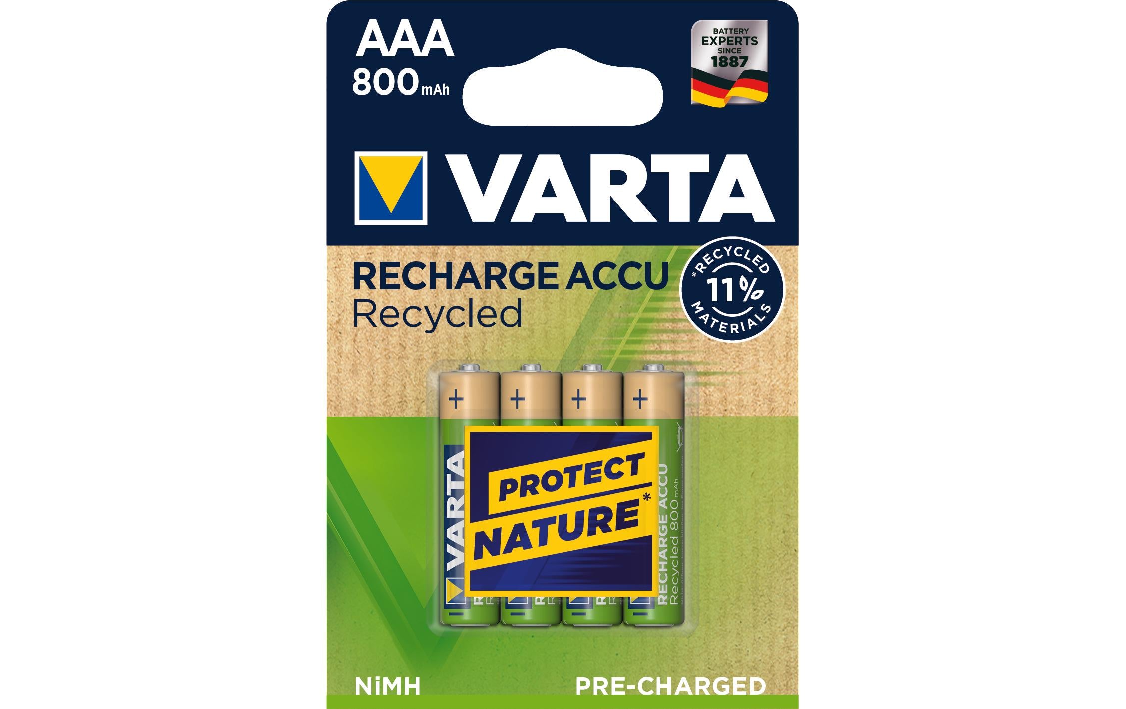 VARTA Akku AAA Recycled AAA 800mAh, 4Stk 4er Pack