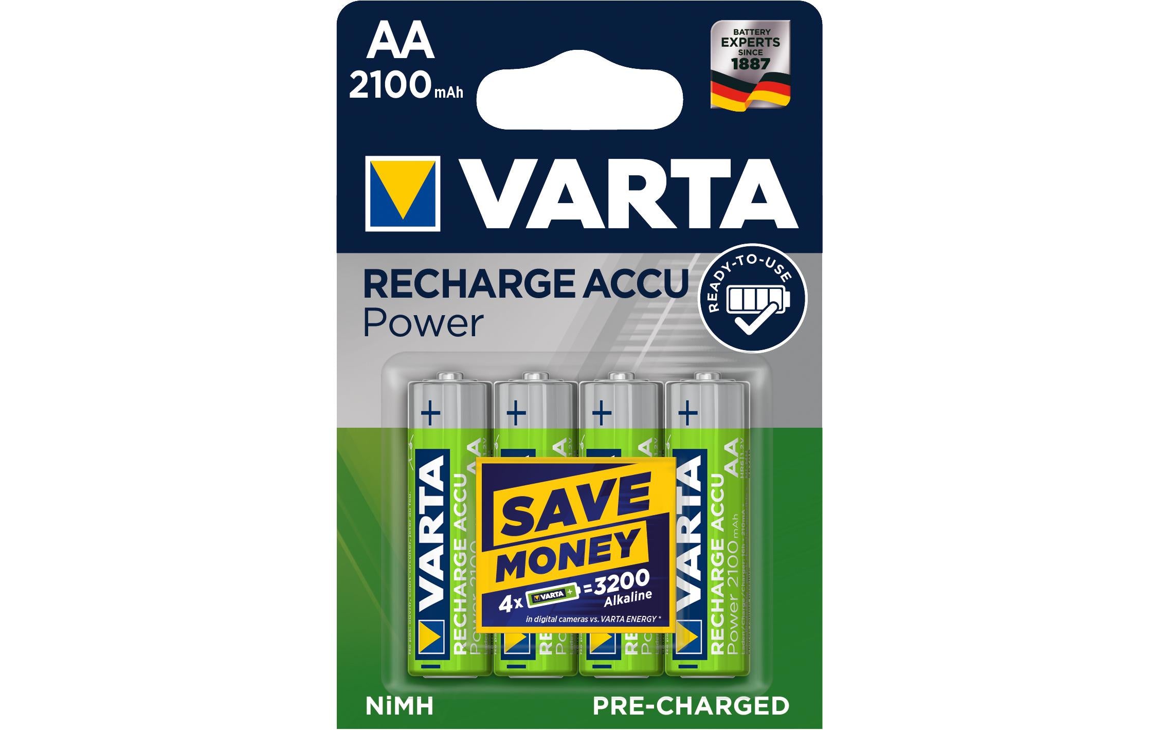 VARTA Power Akku AA 2100mAh, 4 Stk 4er-Pack, NiMH, 1.2V