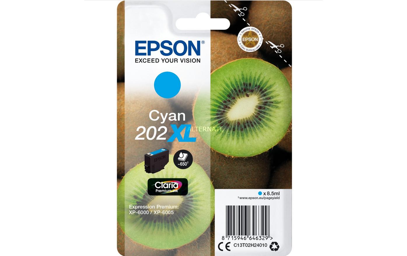 Tinte Epson C13T02H24010, cyan, 8.5ml, zu XP-6000, XP-6005