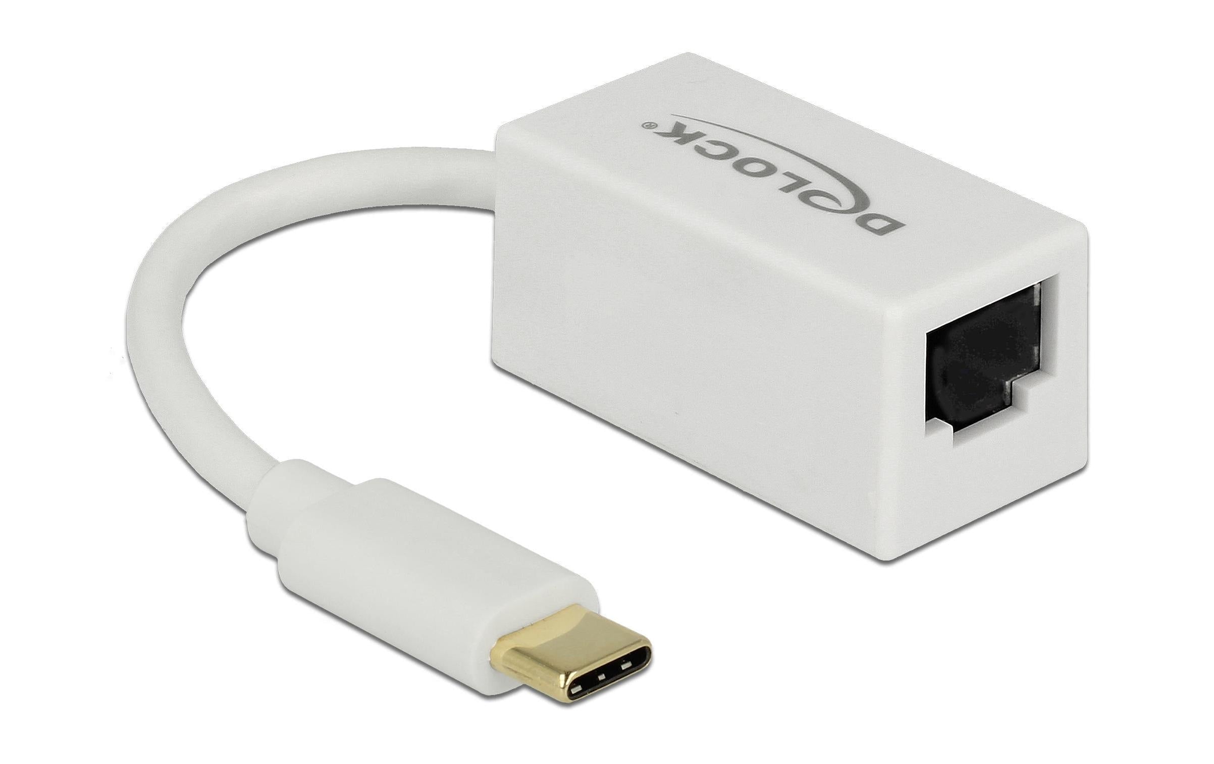 Delock USB3.1 Typ-C zu LAN Adapter 10/100/1000Mbps Gigabit, weiss, Kompakt