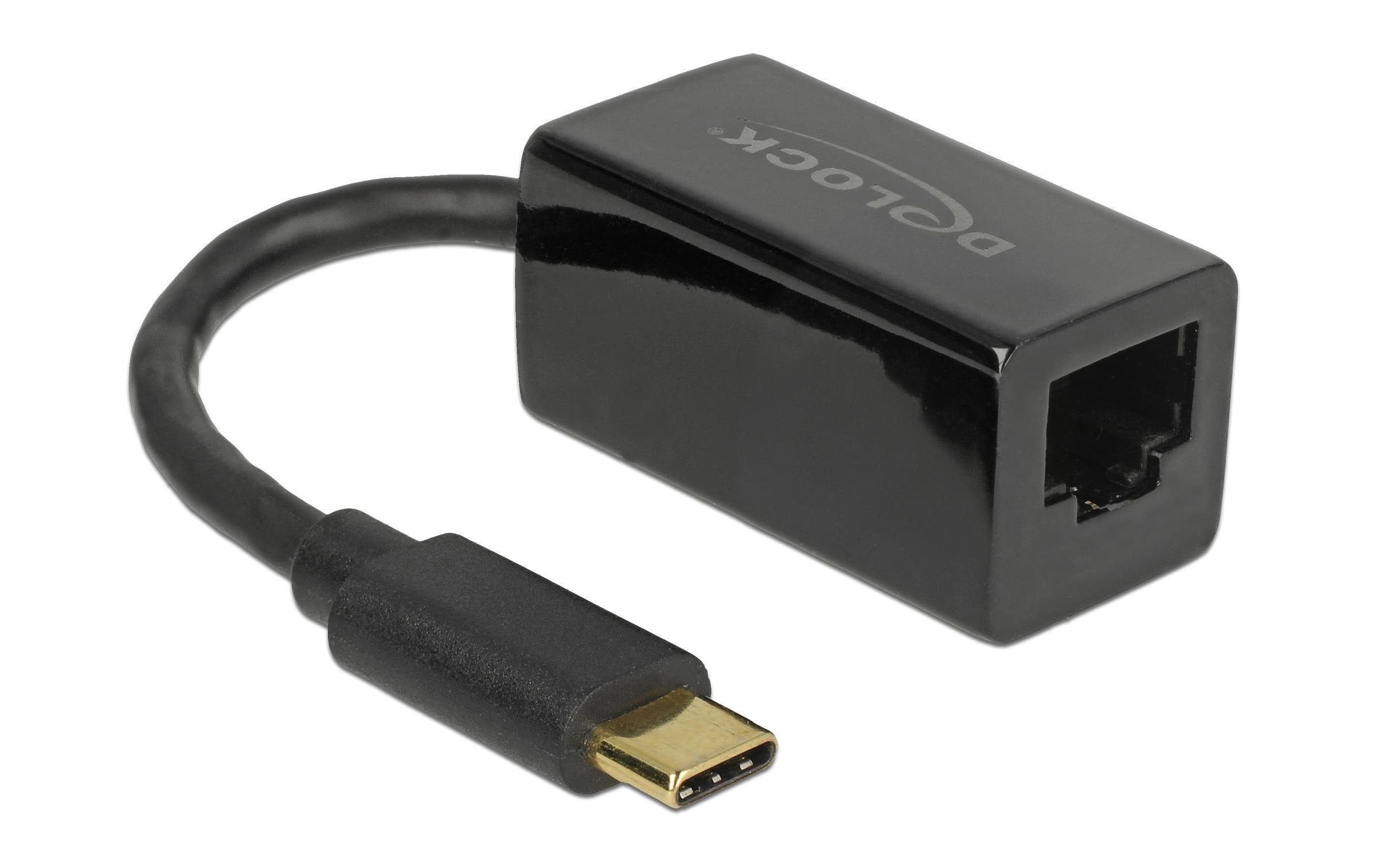 Delock USB3.1 Typ-C zu LAN Adapter 10/100/1000Mbps Gigabit, schwarz, Kompakt