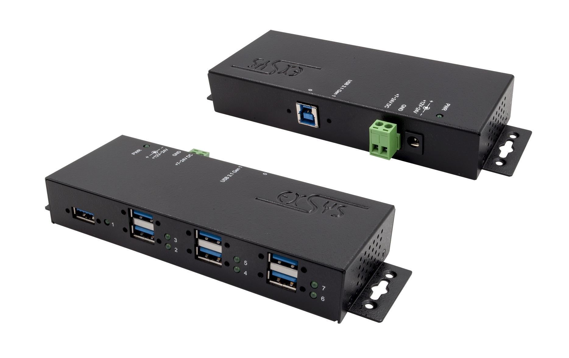 EXSYS EX-1189HMVS-3, 7x USB 3.0, Metall, DC Terminal Block mit 7-24V