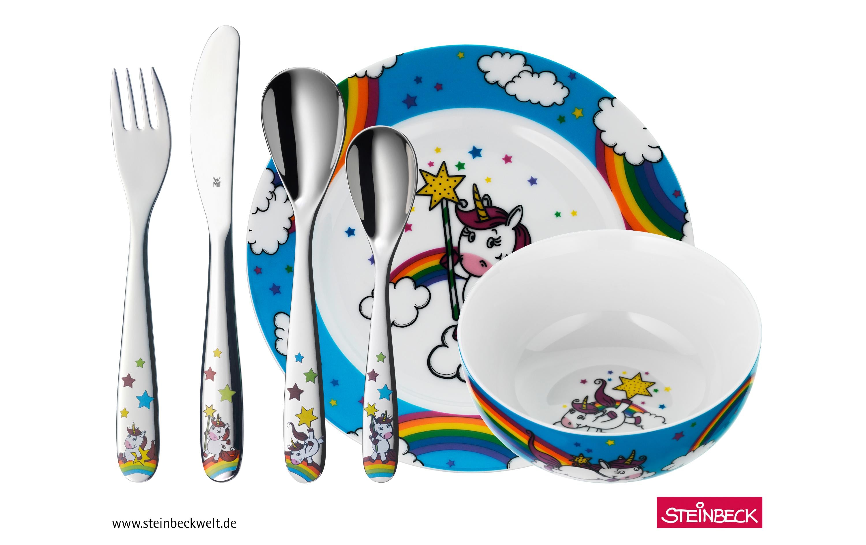 WMF Kinderbesteck 6-teilig Einhorn inklusive Teller und Müslischale