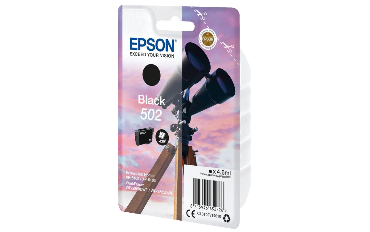 Tinte Epson 502 /  T02V14010 black, 4.6ml 210 Seiten, zu Home XP-5100/05, WF-2860