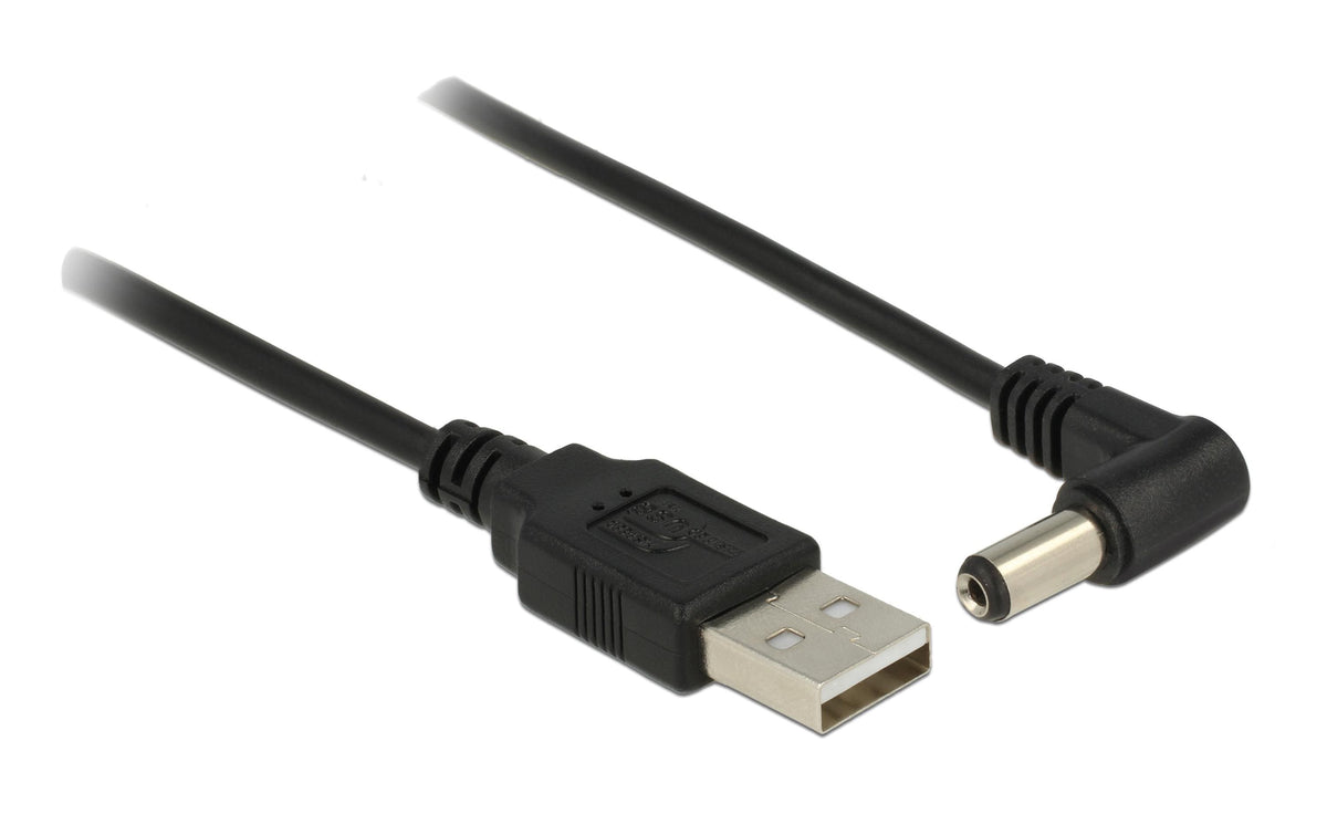 USB2.0-Stromkabel A-5VOLT, 1.5m, schwarz Hohlstecker 5.5mm/2.1mm gewinkelt
