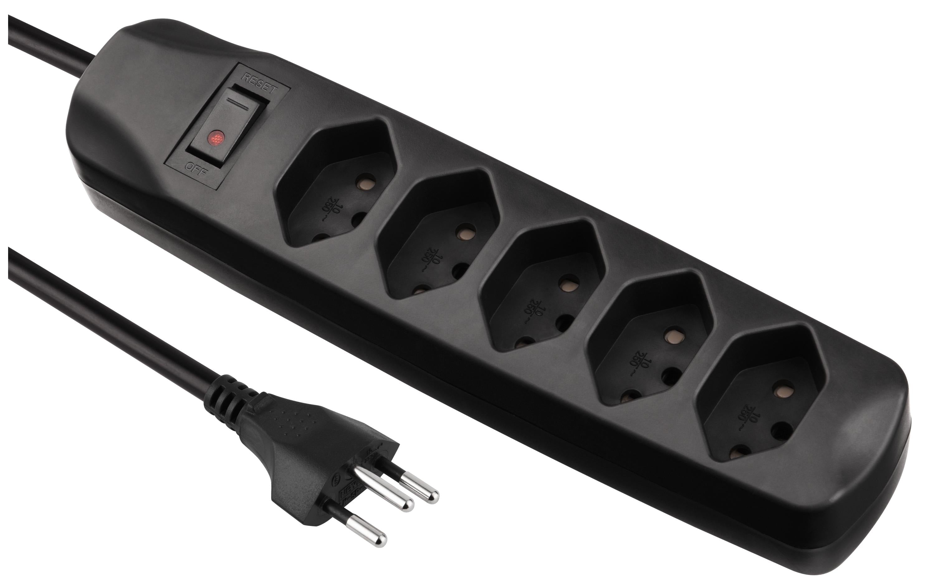 F.power Steckdosenleiste 5xT13 1.5m sw 230V, H05VV-F 3G1.00, MS, schwarz (5/25)