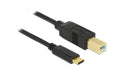 USB2.0-Kabel TypC-B: 3m, schwarz max. 480Mbps, Typ-C auf B