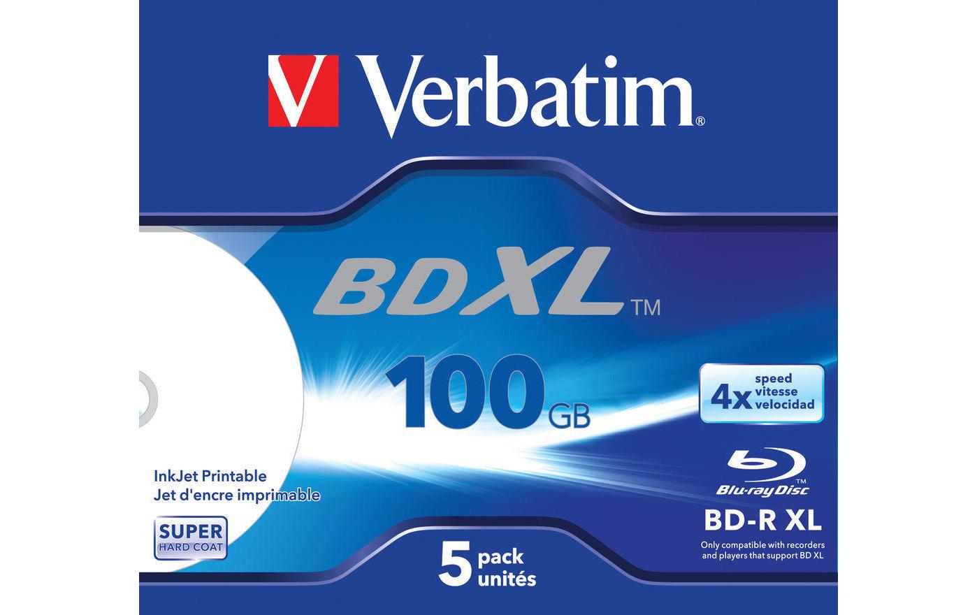 Verbatim BD-R 4x Single Layer 100GB 5-Pck. Blu-ray Super Hard Coat, printable,Jewel C.