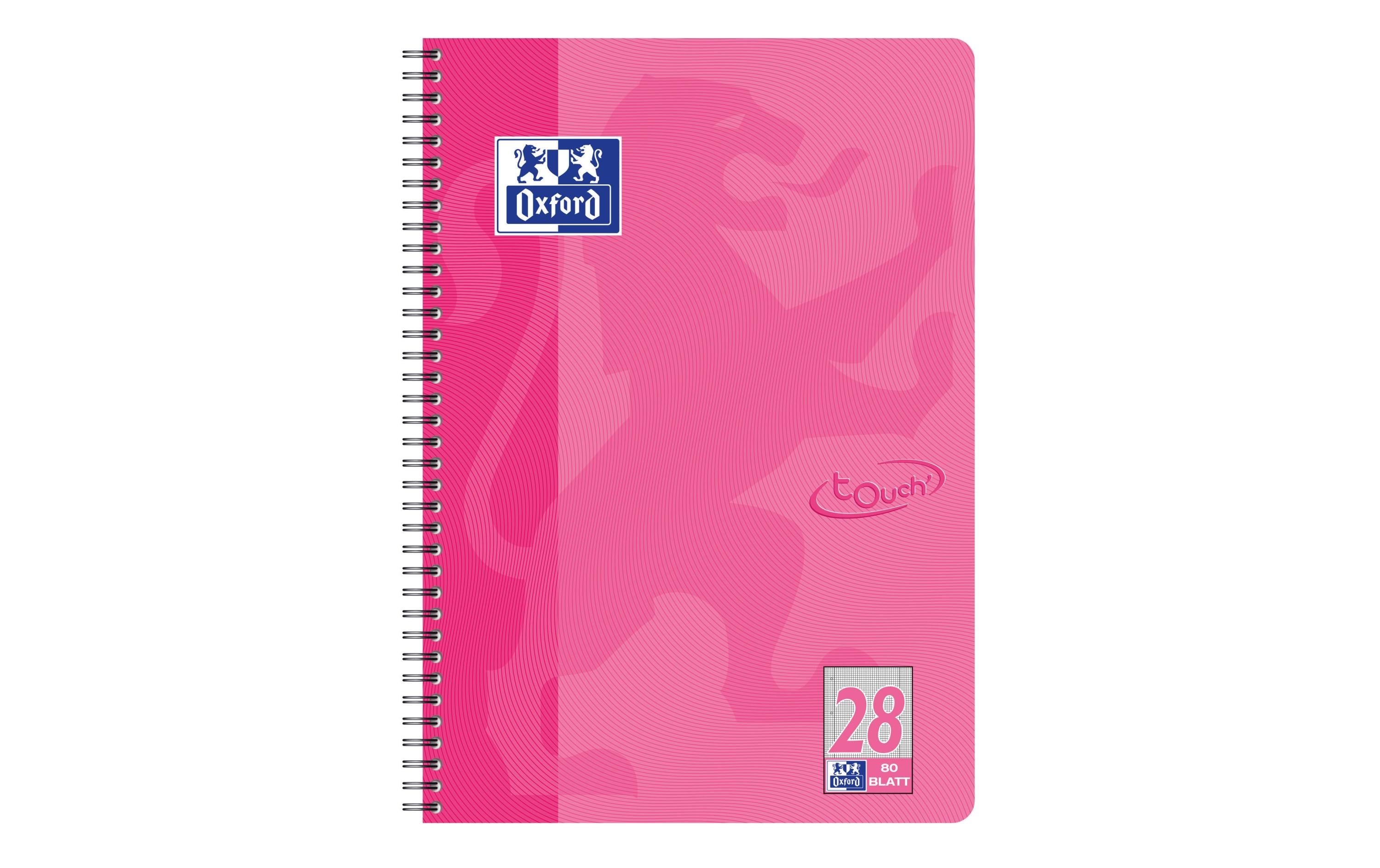 Oxford Touch Collegeblock L.28cribzee-komp. 90g/qm, A4+, 80 Seiten, kariert, rosa