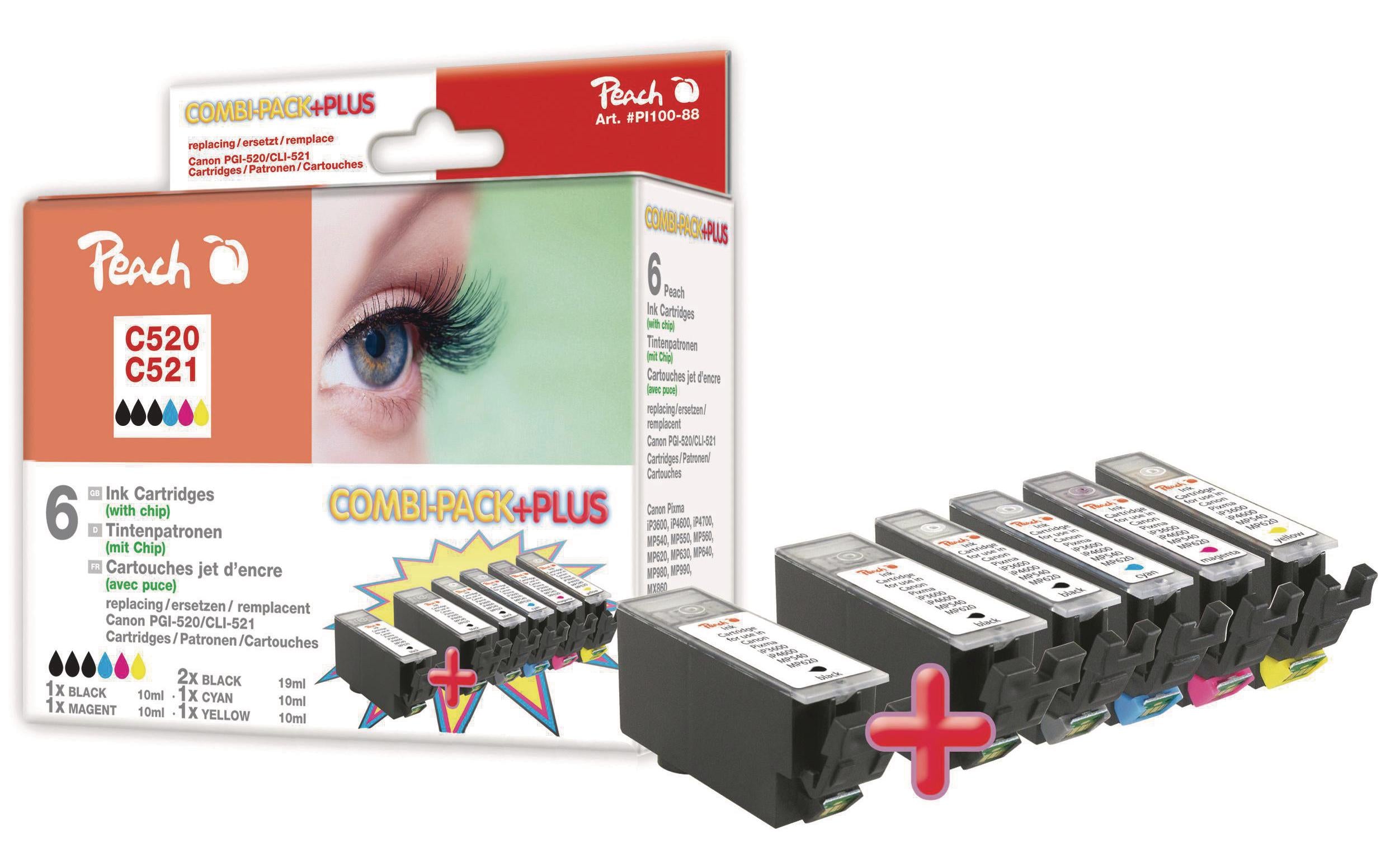 Peach Tinte Canon Combi Pack Plus m. Chip XL-Füllung CLI-521, 3xPGI-520