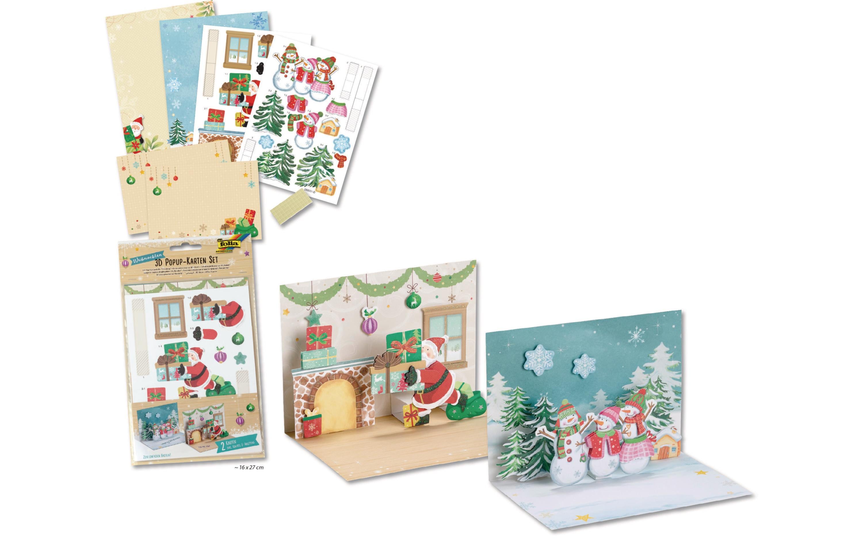 Folia Weihnachtskarten-Set 3D 2 Karten, 2 Couverts, div. Stanzteile