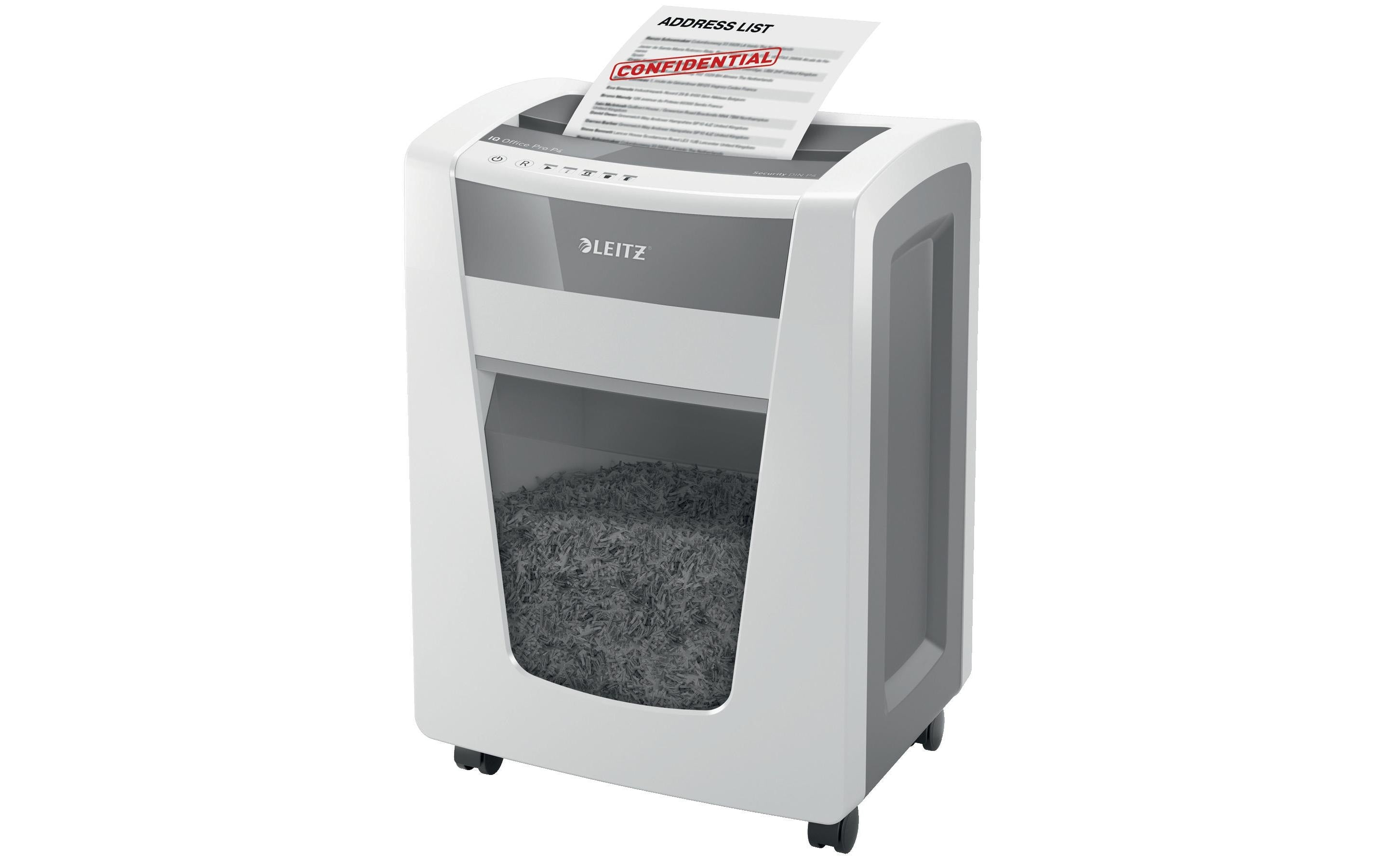 Leitz Aktenvernichter IQ Office Pro P-4, 20 Blatt, grau/weiss