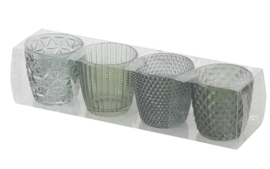 Boltze Windlicht Marilu, Glas, 4er Set grün, H: 7.5 cm, Ø: 7.5 cm