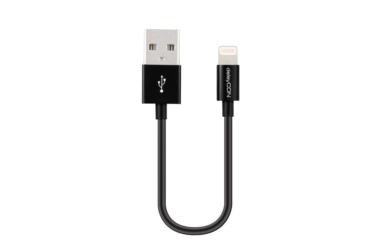 DeleyCON Lightning-USB Kabel 15cm, schwarz Apple MFI zertifiziert und lizenziert