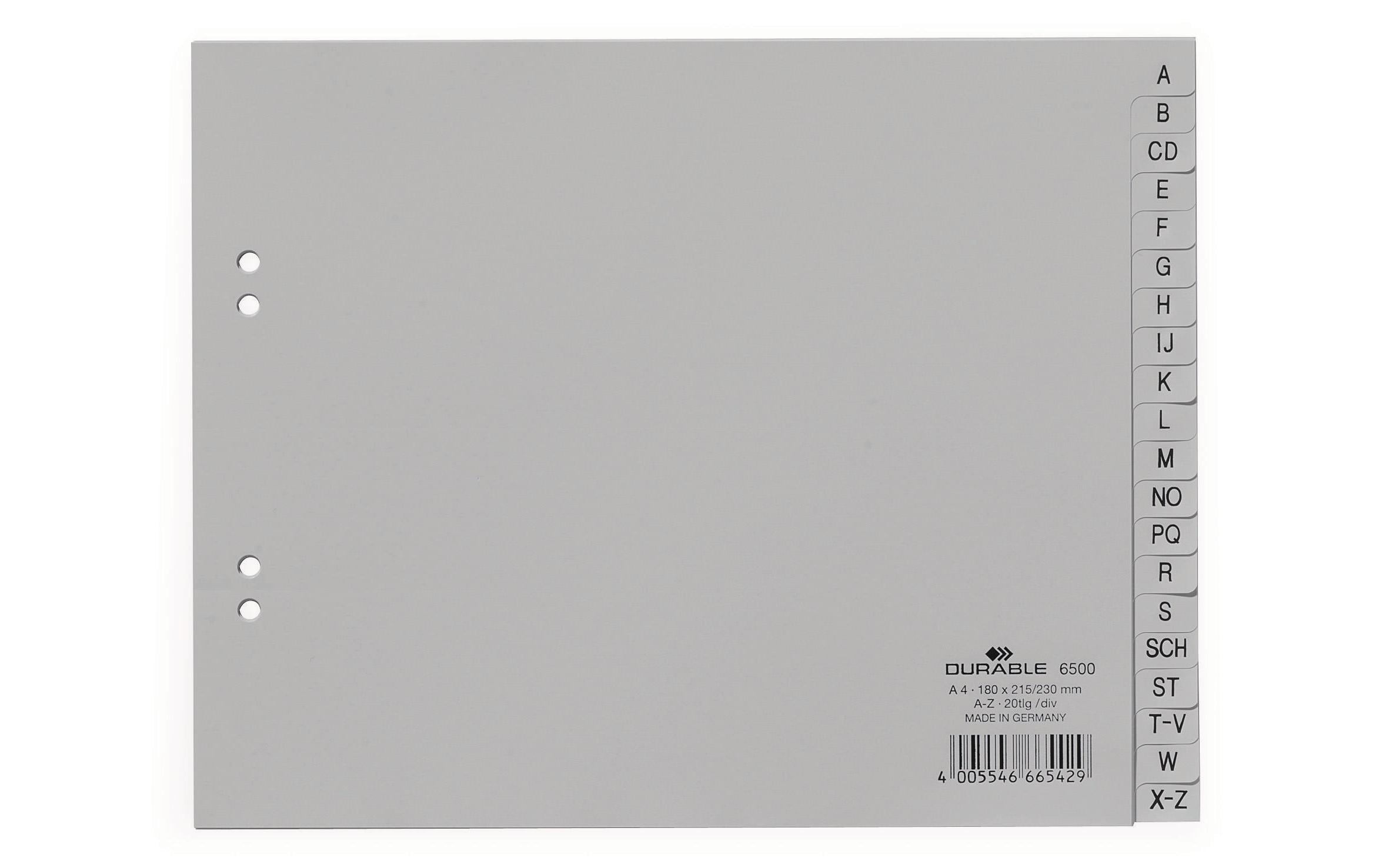 Durable Register PP geprägt A-Z DIN A4, teildeckend, grau