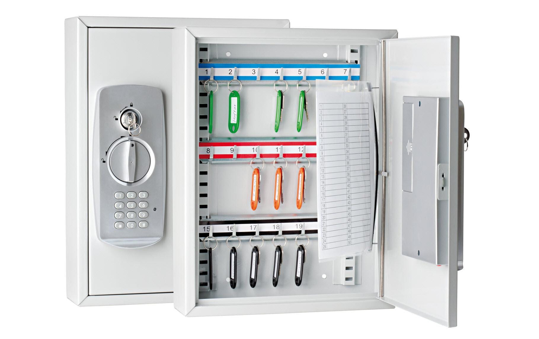 Wedo Schlüsselschrank 21er mit Zahlencode zur Wandbefestigung, aus Stahlblech,