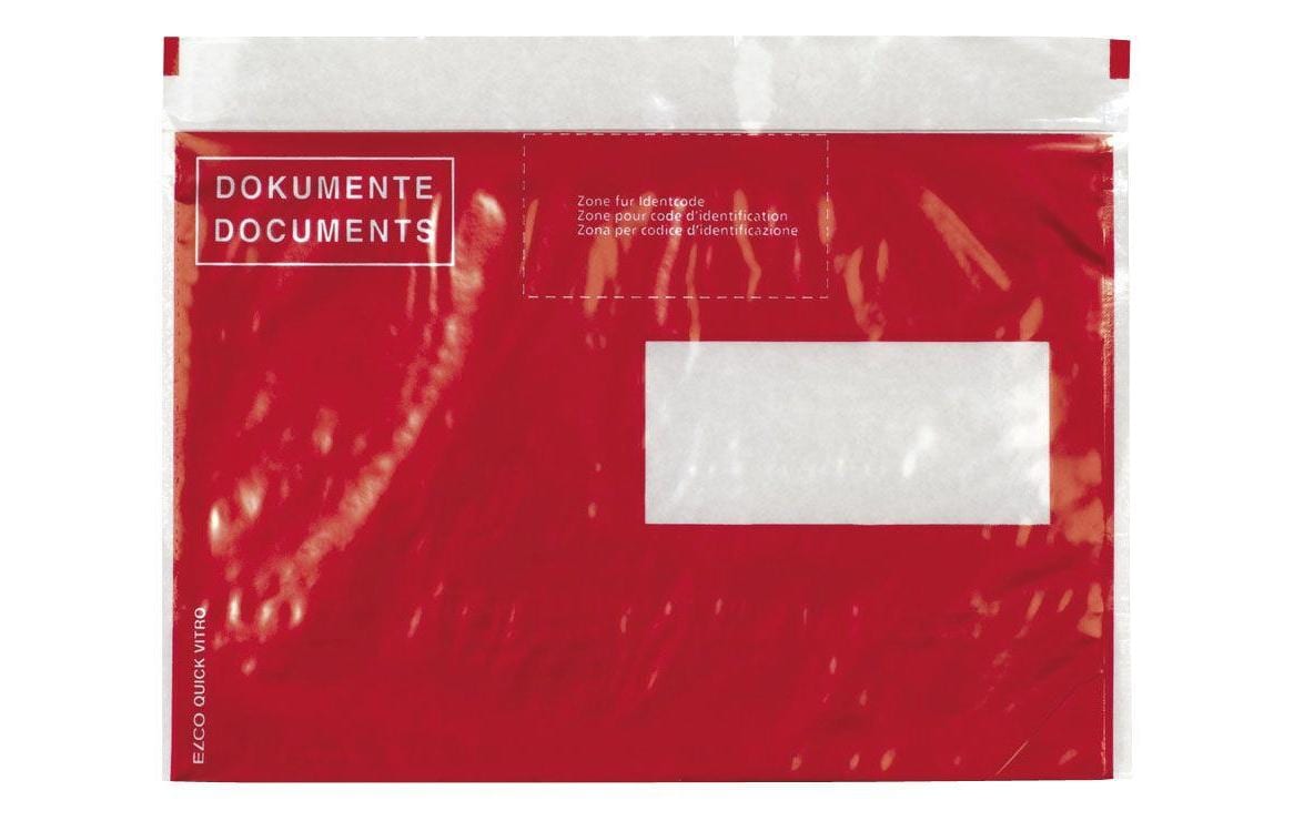 Elco Quick Vitro Dokumententaschen rot, C5, 250er Schachtel, Fenster rechts
