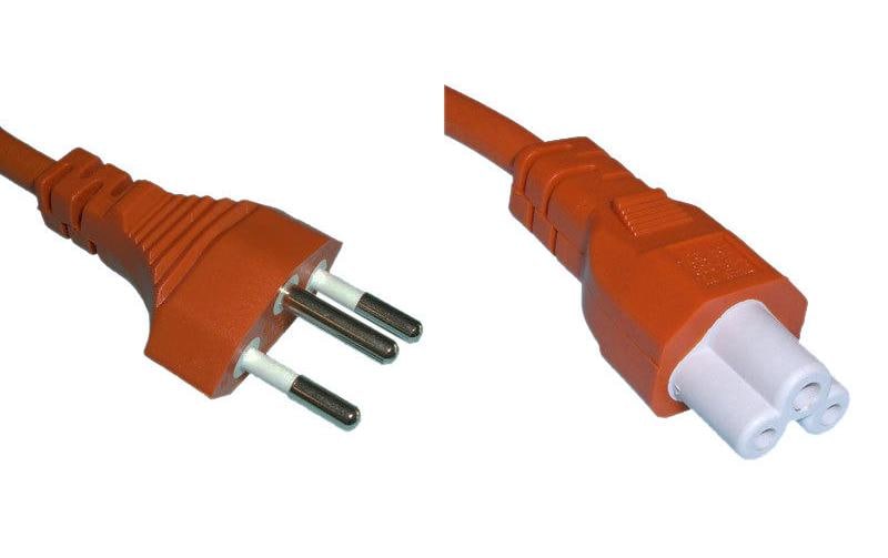 Netzkabel 250V / 2.5A, 2m, 3 polig Stecker Typ12, C5, orange