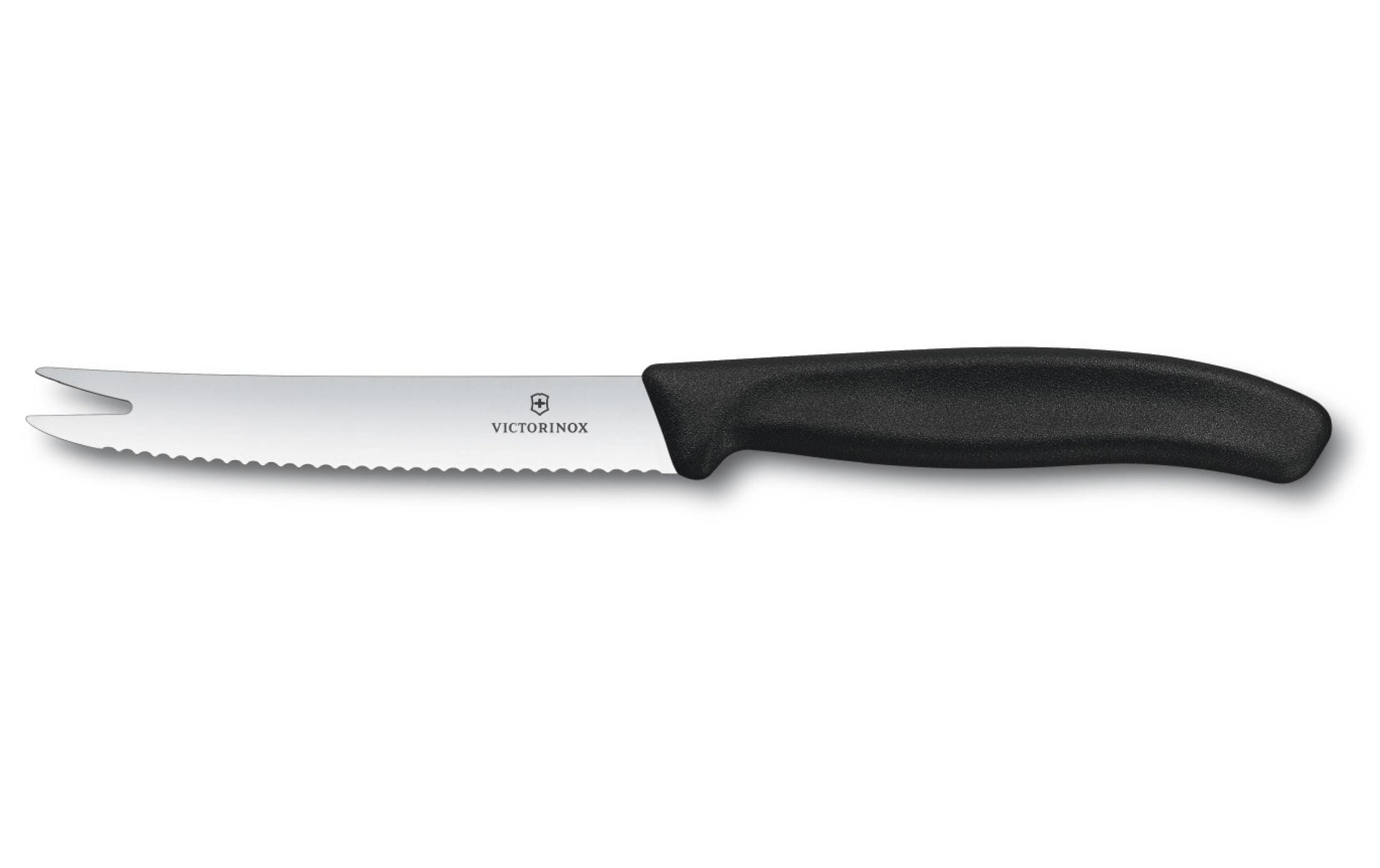 Victorinox Classic Käse- und Wurstmesser mit Wellenschliff, 11cm, schwarz