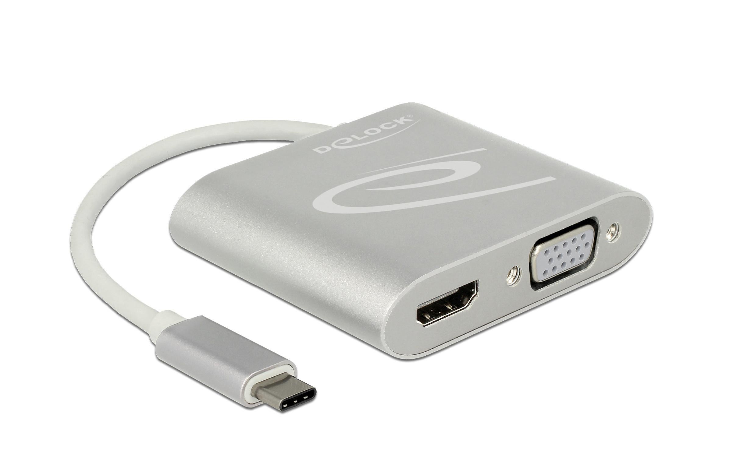 Monitor Splitter USB Typ-C  zu DP/HDMI/VGA Silber, bis 2 Monitore gleichzeitig