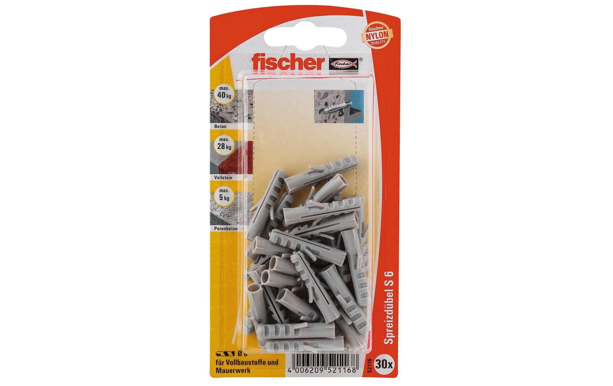Fischer  45485 Nylondübel S 6 NV 30 Stück