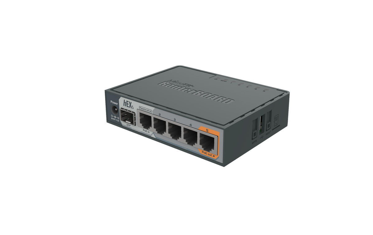 MikroTik RB760iGS hEX S: 5 Port Router 5x 1Gbps, OSv4, 1xSFP, 1xUSB, Poe-Out Port