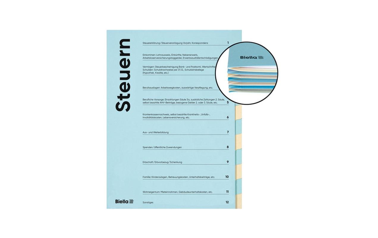 Biella Steuermappe A4 12-teilig deutsch blau/beige