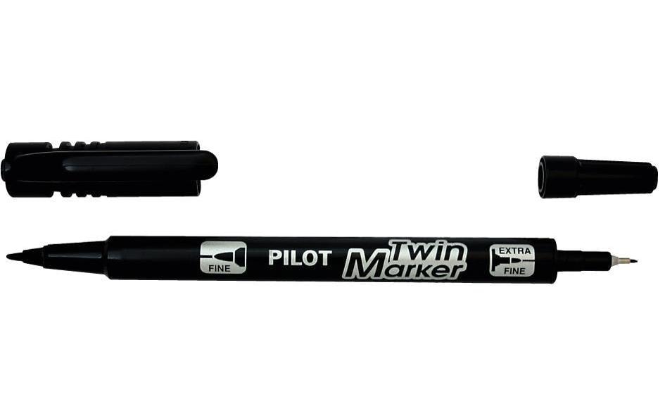 Pilot Twin Marker Slim schwarz 2 Spitzen, extra fein + fein