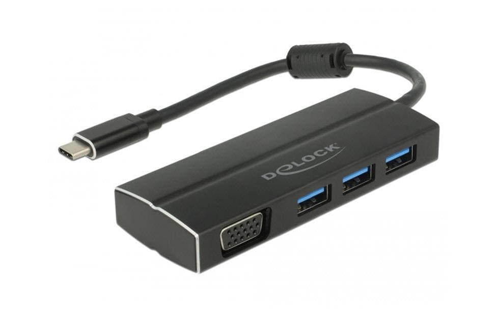 Delock USB 3.1 Gen1 Adapter Type-C Stecker 3x USB Typ-A + 1x VGA