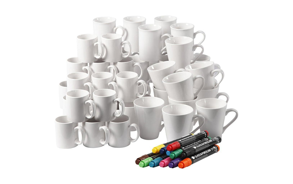 Creativ Company Porzellantassen 48 Tassen, 12 Porzellanmalstifte